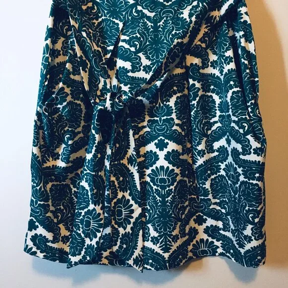 Teal Folksy Damask Print Short Sleeve Dress A-Line Kneelength - Picture 4 of 16